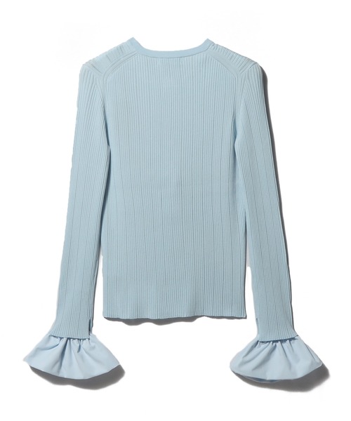 ESTNATION（エストネーション）の「ESTNATION / シュシュコンビ アイレットリブニット（カーディガン/ボレロ・レディース・オフホワイト/ライトブルー/ネイビー・FREE）」の4枚目の写真