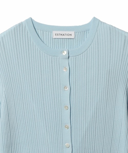 ESTNATION（エストネーション）の「ESTNATION / シュシュコンビ アイレットリブニット（カーディガン/ボレロ・レディース・オフホワイト/ライトブルー/ネイビー・FREE）」の8枚目の写真