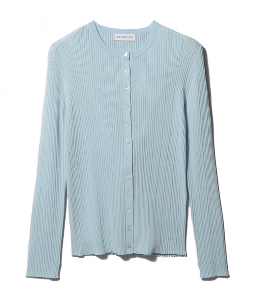 ESTNATION（エストネーション）の「ESTNATION / シュシュコンビ アイレットリブニット（カーディガン/ボレロ・レディース・オフホワイト/ライトブルー/ネイビー・FREE）」の5枚目の写真