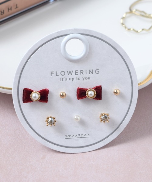 Flowering（フラワーリング）の「ガーリー/リボン/ハート/星座/セットピアス（ピアス（両耳用）・レディース・ゴールド/ピンク/ブラック系1/レッド/ゴールド系2/シルバー系2/ゴールド系1/シルバー/ブラック/ピンクゴールド/シャンパン/シルバー系1・FREE）」の5枚目の写真