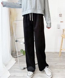 ゆったりシルエットでカジュアルに着回せる万能ボトム◎ コーデュロイ風裏起毛ロングパンツ