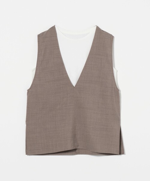 A DAY IN THE LIFE UNITED ARROWS(アデイインザライフユナイテッドアローズ)の「リネンライク Vネックベスト+ノースリーブ <A DAY IN THE LIFE>(シャツ/ブラウス・レディース・モカ/ダークグレー/ナチュラル・FREE)」の1枚目の写真