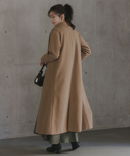 セール】高身長 ニットメルトンロングチェスターコート（トールサイズ