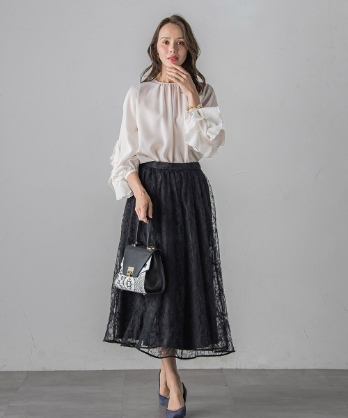 Viaggio Blu(ビアッジョブルー)の「ラッフルブラウス≪洗濯機で洗える≫(シャツ/ブラウス・レディース・オフホワイト/ブラック・M/S)」の12枚目の写真