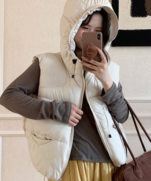 WAAC フード付きダウンベスト ホワイト 新商品 ワック WAAC フード付き