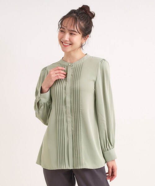 DRESKIP（ドレスキップ）の「【セットアップ可】ピンタックバンドカラーブラウス（シャツ/ブラウス・レディース・グリーン系/ブラック/ネイビー系5/ブラック系5・04/03/02/01）」の13枚目の写真