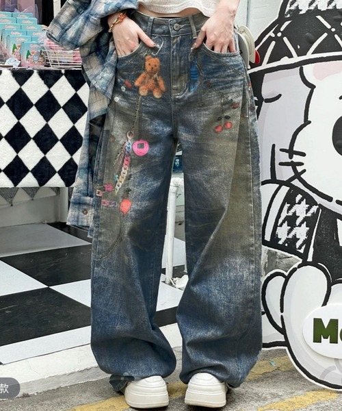 WESTSEA(ウエストシー)の「くま & チェーンプリント デニムライク ワイドパンツ(その他パンツ・レディース・ブルー・M/L)」の5枚目の写真