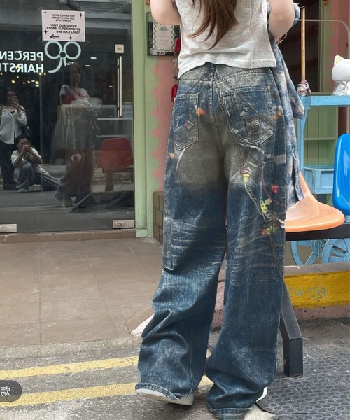 WESTSEA(ウエストシー)の「くま & チェーンプリント デニムライク ワイドパンツ(その他パンツ・レディース・ブルー・M/L)」の7枚目の写真
