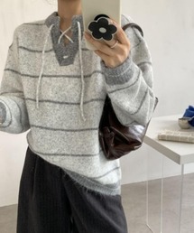 ニット/セーター（グレー/灰色系・ストライプ柄）ファッション