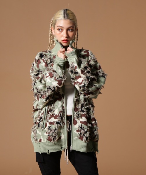 DANKE SCHON（ダンケシェーン）の「DankeSchon/ダンケシェーン/CAMO KNIT DRIVERS（カーディガン/ボレロ・レディース・モスグリーン/グレー・M/L）」の2枚目の写真