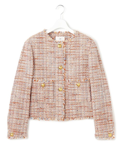 GIOLICAツイード ノーカラー ボタン ジャケット（ノーカラージャケット