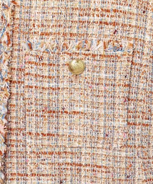 GIOLICAツイード ノーカラー ボタン ジャケット（ノーカラージャケット