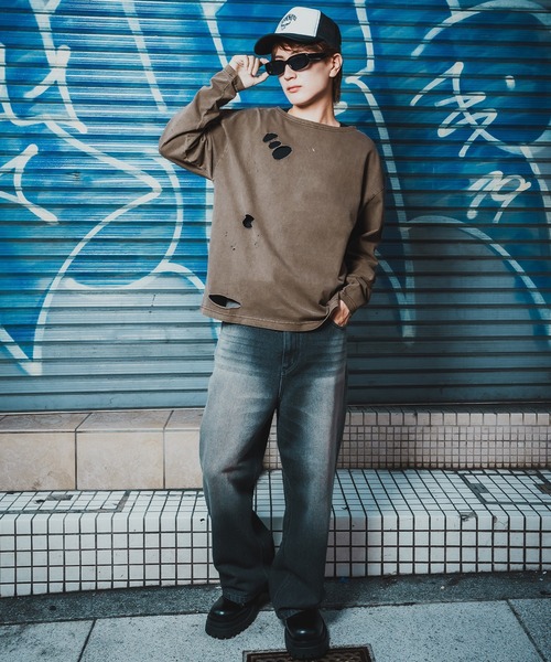 SIDEWAY STANCE(サイドウェイスタンス)の「【SIDEWAY STANCE】グランジ 無地 長袖Tシャツ(Tシャツ/カットソー・メンズ・ホワイト/ブラック系/ブラウン系/ブラック・X-LARGE/LARGE/MEDIUM/SMALL)」の11枚目の写真