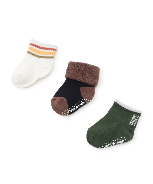 petit main(プティマイン)の「BABY3Pソックス(ベビーシューズ/ベビーソックス・キッズ・グリーン/マスタード/ライトピンク/クリーム・11-13cm/9-11cm)」の1枚目の写真