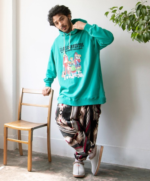 チャイハネ(チャイハネ)の「【チャイハネ】Amina×grn ファミタイMEN'Sフーディー(パーカー・メンズ・グリーン/ホワイト・FREE)」の6枚目の写真