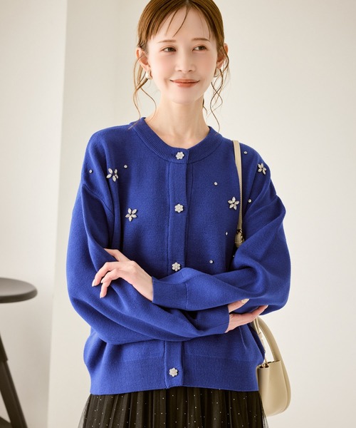 ROPE' PICNIC（ロペピクニック）の「ビジューニットカーディガン（カーディガン/ボレロ・レディース・グレー/ブルー/ブラック/レッド/キナリ・FREE）」の4枚目の写真