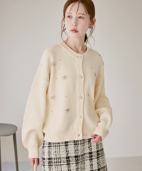 ROPE' PICNIC（ロペピクニック）の「ビジューニットカーディガン（カーディガン/ボレロ・レディース・グレー/ブルー/ブラック/レッド/キナリ・FREE）」の2枚目の写真