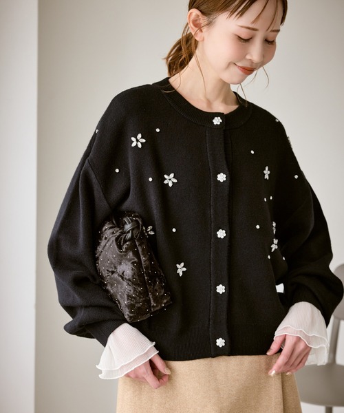 ROPE' PICNIC（ロペピクニック）の「ビジューニットカーディガン（カーディガン/ボレロ・レディース・グレー/ブルー/ブラック/レッド/キナリ・FREE）」の3枚目の写真