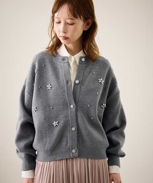 ROPE' PICNIC（ロペピクニック）の「ビジューニットカーディガン（カーディガン/ボレロ・レディース・グレー/ブルー/ブラック/レッド/キナリ・FREE）」の13枚目の写真