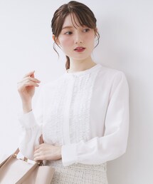 index（インデックス）の「バンドカラーフリルブラウス【洗濯機OK/イージーアイロン】（シャツ/ブラウス・レディース）」