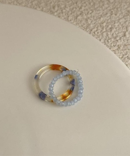 yu-ka（ユーカ）の「YU-KA:レジン＆ビーズリング 2セット resin& beads ring 2set（リング・レディース・グリーン/ピンク/ブルー・FREE）」の2枚目の写真