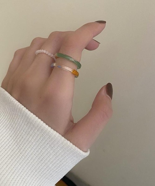 yu-ka（ユーカ）の「YU-KA:レジン＆ビーズリング 2セット resin& beads ring 2set（リング・レディース・グリーン/ピンク/ブルー・FREE）」の4枚目の写真