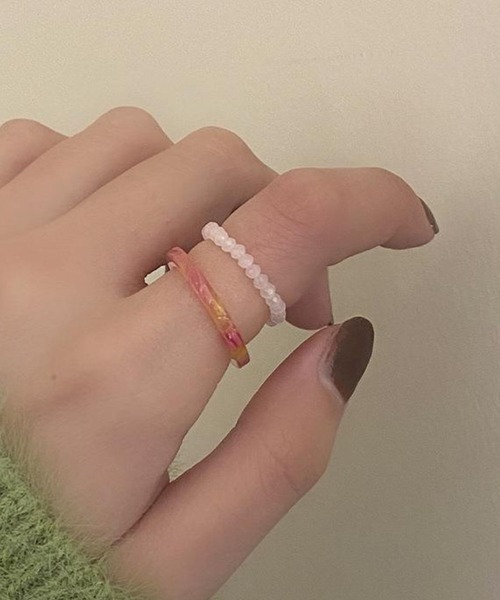 yu-ka（ユーカ）の「YU-KA:レジン＆ビーズリング 2セット resin& beads ring 2set（リング・レディース・グリーン/ピンク/ブルー・FREE）」の5枚目の写真