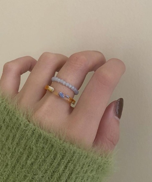 yu-ka（ユーカ）の「YU-KA:レジン＆ビーズリング 2セット resin& beads ring 2set（リング・レディース・グリーン/ピンク/ブルー・FREE）」の7枚目の写真