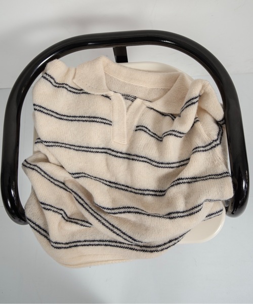 lawgy(ラウジー)の「loose double border key neck knit / ルースダブルボーダーキーネックニット(ニット/セーター・レディース・グレー/ベビーピンク/ホワイト・FREE)」の9枚目の写真