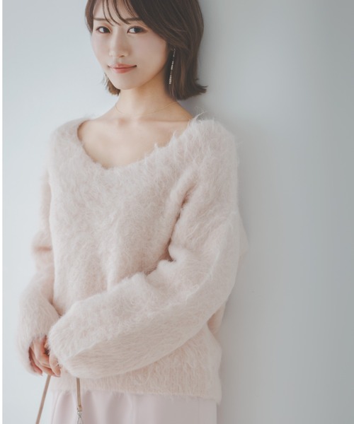 SNIDEL（スナイデル）の「【HIGH QUALITY】スリアルパカVネックプルオーバー（ニット/セーター・レディース・ピンク/ライラック/オフホワイト・F）」の3枚目の写真