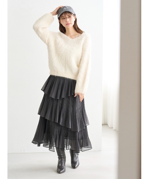 SNIDEL（スナイデル）の「【HIGH QUALITY】スリアルパカVネックプルオーバー（ニット/セーター・レディース・ピンク/ライラック/オフホワイト・F）」の22枚目の写真