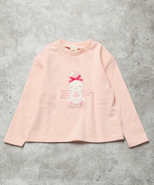 la poche biscuit（ラポシェビスキュイ）の「うさぎアップリケトレーナー（裏毛）（スウェット・キッズ・オフホワイト/ピンク・110/100/90/80/130/120）」の2枚目の写真