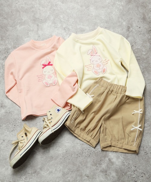 la poche biscuit（ラポシェビスキュイ）の「うさぎアップリケトレーナー（裏毛）（スウェット・キッズ・オフホワイト/ピンク・110/100/90/80/130/120）」の3枚目の写真