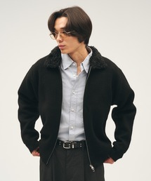 Faux Fur Collar Double Zip Knit / ファーダブルジップニット