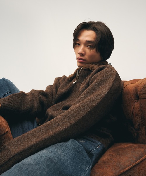 Adoon plain(アドーンプレーン)の「Faux Fur Collar Double Zip Knit / ファーダブルジップニット(ニット/セーター・メンズ・ブラウン/ライトベージュ/ブラック・LARGE/MEDIUM)」の15枚目の写真