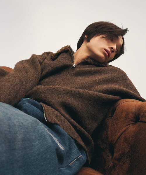 Adoon plain(アドーンプレーン)の「Faux Fur Collar Double Zip Knit / ファーダブルジップニット(ニット/セーター・メンズ・ブラウン/ライトベージュ/ブラック・LARGE/MEDIUM)」の16枚目の写真
