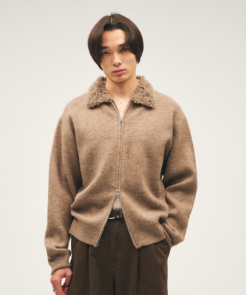 Adoon plain(アドーンプレーン)の「Faux Fur Collar Double Zip Knit / ファーダブルジップニット(ニット/セーター・メンズ・ブラウン/ライトベージュ/ブラック・LARGE/MEDIUM)」の4枚目の写真