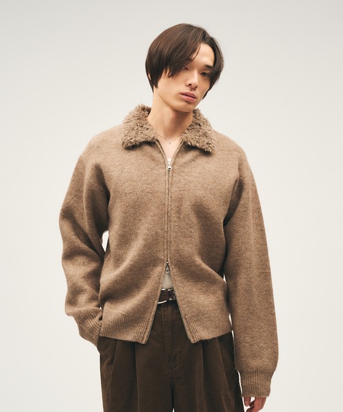 Adoon plain(アドーンプレーン)の「Faux Fur Collar Double Zip Knit / ファーダブルジップニット(ニット/セーター・メンズ・ブラウン/ライトベージュ/ブラック・LARGE/MEDIUM)」の22枚目の写真
