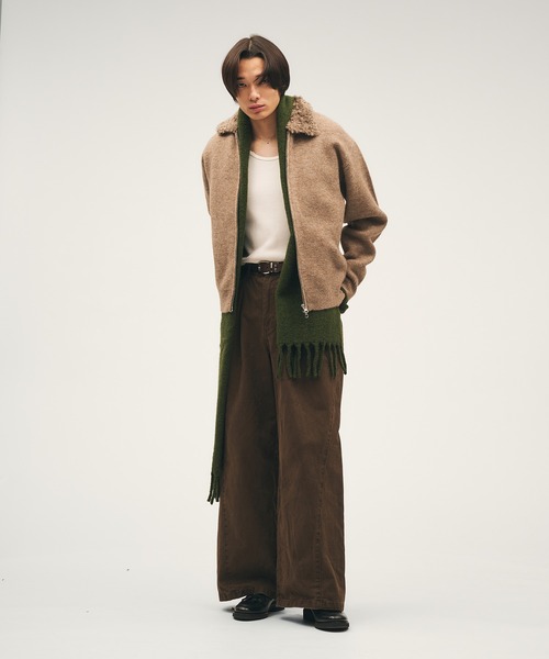 セール】Faux Fur Collar Double Zip Knit / ファーダブルジップニット