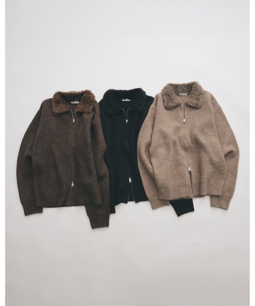 Adoon plain(アドーンプレーン)の「Faux Fur Collar Double Zip Knit / ファーダブルジップニット(ニット/セーター・メンズ・ブラウン/ライトベージュ/ブラック・LARGE/MEDIUM)」の5枚目の写真