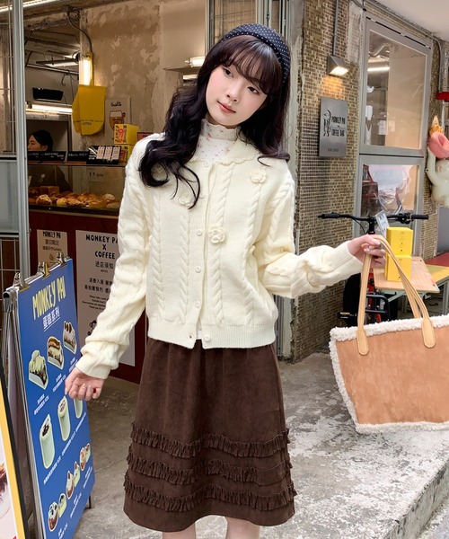 LAC-VERT(ラック・ヴェール)の「コーデュロイミディ丈フリルテープスカート(スカート・レディース・ベージュ/ブラウン・FREE)」の8枚目の写真