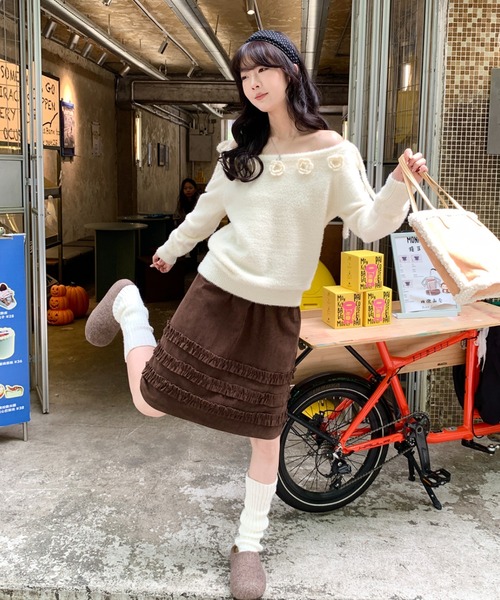 LAC-VERT(ラック・ヴェール)の「コーデュロイミディ丈フリルテープスカート(スカート・レディース・ベージュ/ブラウン・FREE)」の17枚目の写真