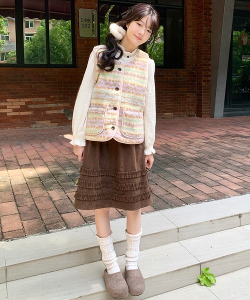 LAC-VERT(ラック・ヴェール)の「コーデュロイミディ丈フリルテープスカート(スカート・レディース・ベージュ/ブラウン・FREE)」の13枚目の写真