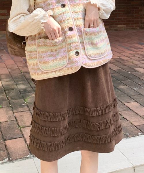 LAC-VERT(ラック・ヴェール)の「コーデュロイミディ丈フリルテープスカート(スカート・レディース・ベージュ/ブラウン・FREE)」の14枚目の写真