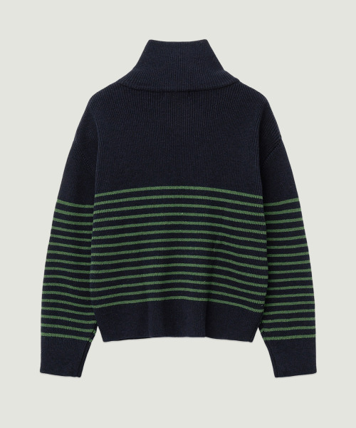 LMOOD(エルムード)の「アンツォープストライプ LD ジップアッププルオーバーニット ネイビー(ニット/セーター・メンズ・その他・44/46/48)」の2枚目の写真