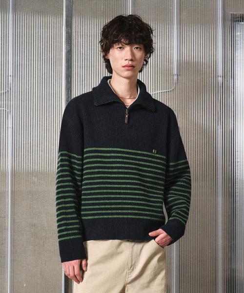 LMOOD(エルムード)の「アンツォープストライプ LD ジップアッププルオーバーニット ネイビー(ニット/セーター・メンズ・その他・44/46/48)」の3枚目の写真
