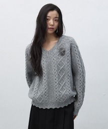 GENERAL IDEA | scallop cable v-neck pullover スカラップケーブルニットプルオーバー(ニット/セーター)