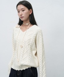 GENERAL IDEA | scallop cable v-neck pullover スカラップケーブルニットプルオーバー(ニット/セーター)