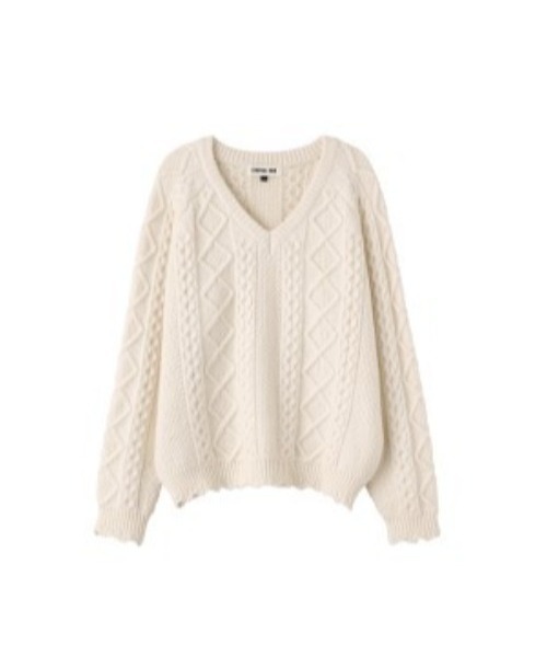 GENERAL IDEA（ジェネラルアイデア）の「scallop cable v-neck pullover スカラップケーブルニットプルオーバー（ニット/セーター・レディース・アイボリー/グレー・S/M/L）」の8枚目の写真