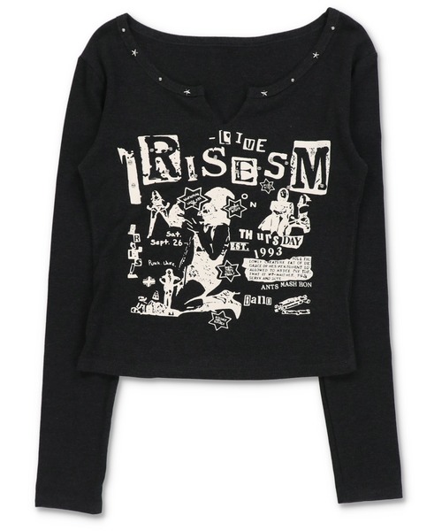 SPINNS(スピンズ)の「スタッズ×グラフィックで差がつく グランジムードトップス(Tシャツ/カットソー・レディース・チャコール/ブラウン/グレー/アイボリー・ONESIZE)」の7枚目の写真